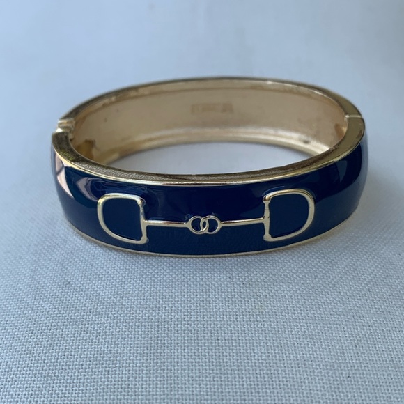 Fornash horsebit buckle bangle blue enamel bracelet with equestrian motif. - Picture 1 of 5